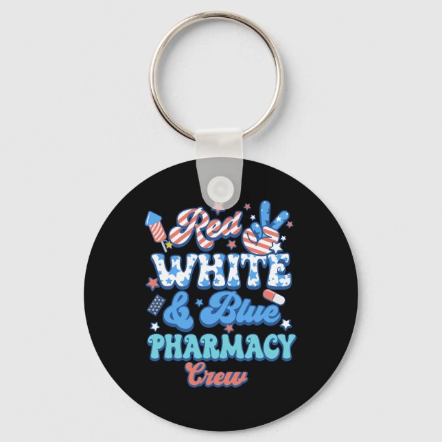 Groovy Red White Blue Pharmacy Crew Pharmacist 4th Key Ring (Front)