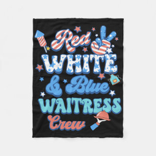 Groovy Red White Blue Waitress Crew 4th Of July Fleece Blanket