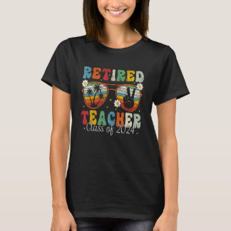 Groovy Retired Teacher Class of 2024 Retro School  T-Shirt