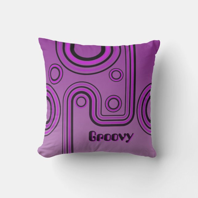 Groovy Retro 1960s Linear Design Purple and Pink Cushion (Front)