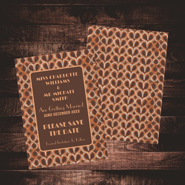 Groovy Retro 1970's Brown And Orange Wedding Save The Date (Front And Back)