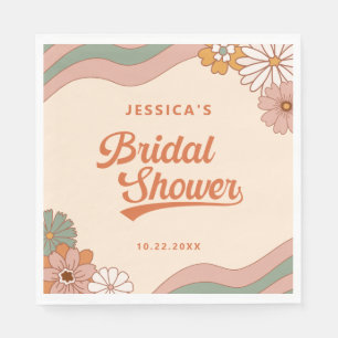 Groovy Retro 1970's Floral Bridal Shower Napkin