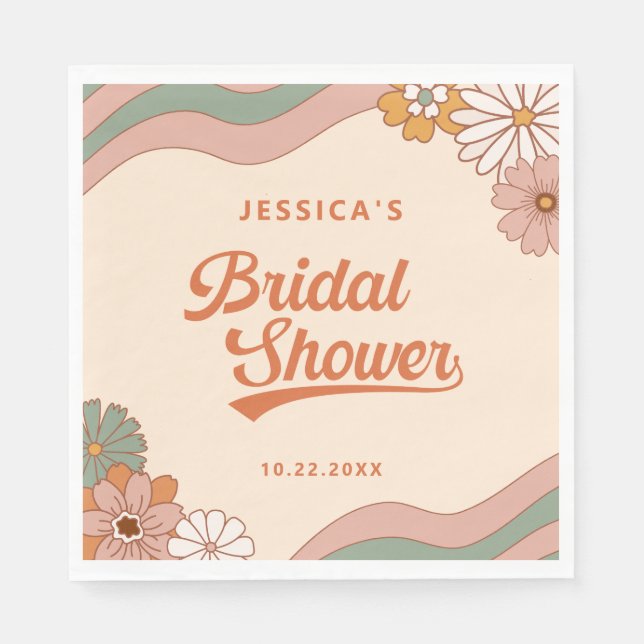 Groovy Retro 1970's Floral Bridal Shower Napkin (Front)