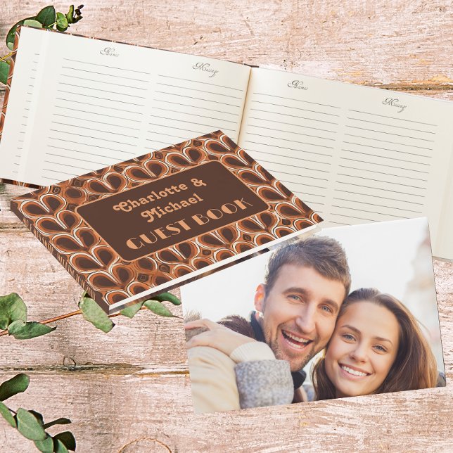 Groovy Retro 1970s Pattern | Photo Wedding Guest Book (Front, Back & Inside)