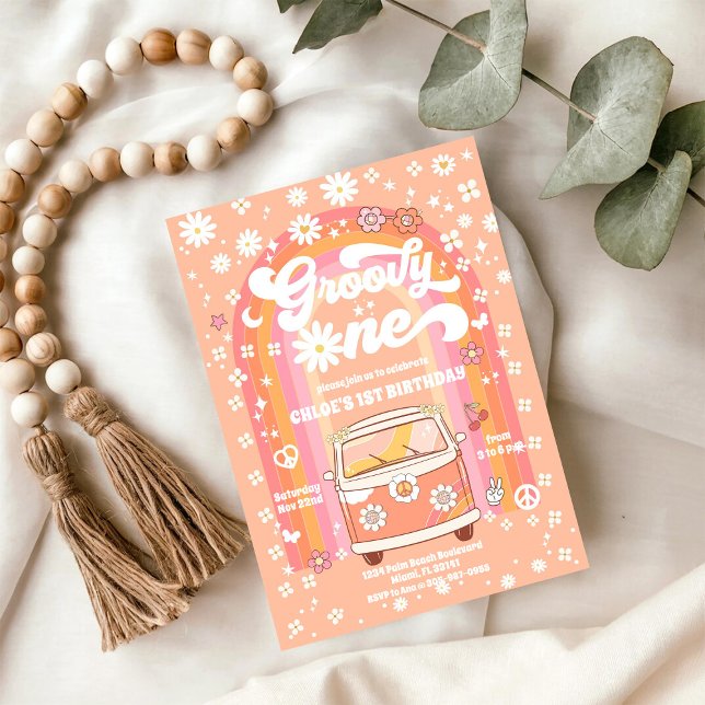 Groovy Retro 1st Birthday Invitation (Creator Uploaded)