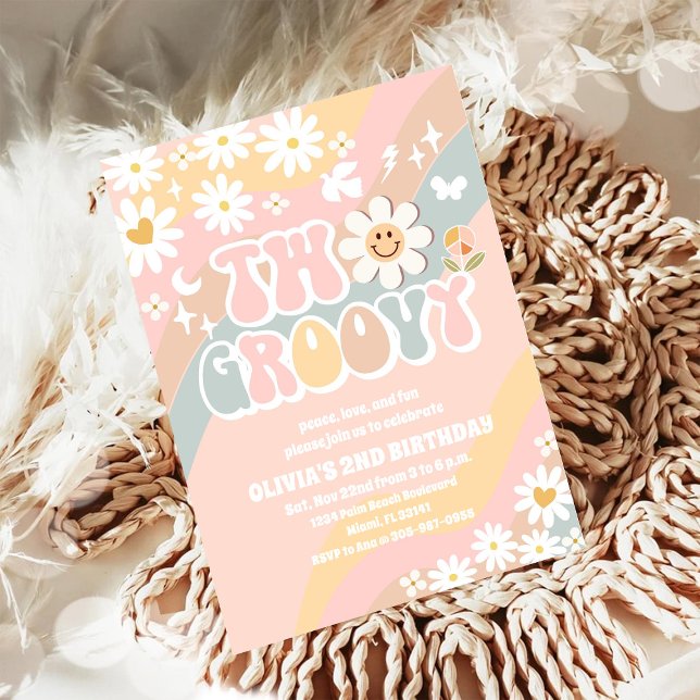 Groovy Retro 2nd Birthday Invitation (Creator Uploaded)