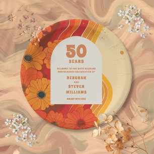Groovy Retro 50th Wedding Anniversary Welcome Sign Paper Plate
