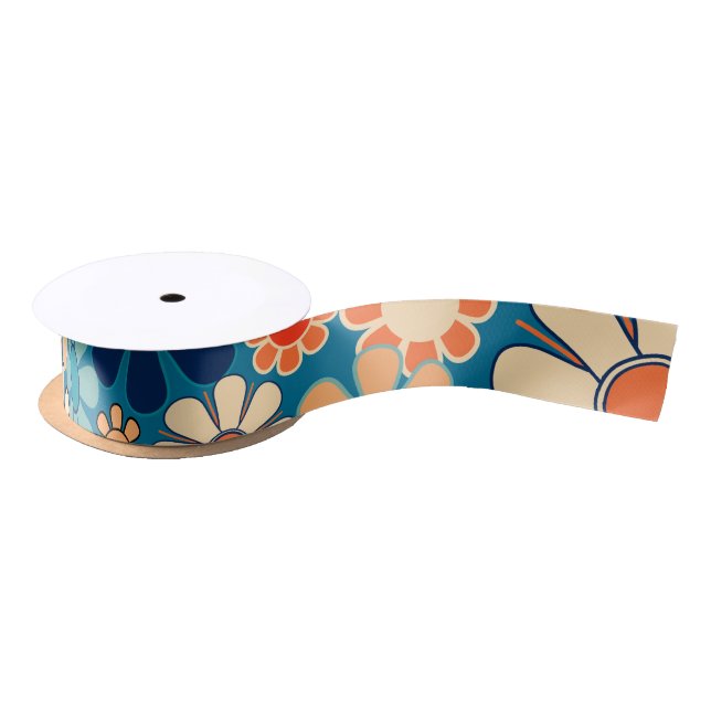 Groovy Retro 60s 70s Floral Pattern Satin Ribbon (Spool)