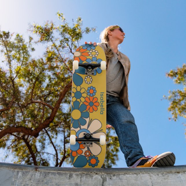 Groovy Retro 60s 70s Flowers Personalised Skateboard (Outdoor 1)