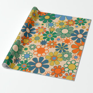 Groovy Retro 60s 70s Hippie Vintage Floral Pattern Wrapping Paper
