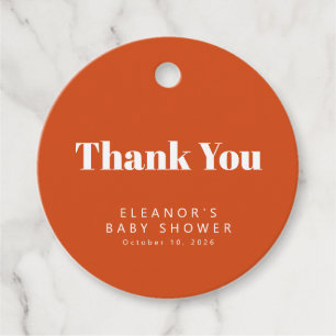 Groovy Retro 60s Flowers Orange Baby Shower Custom Favour Tags