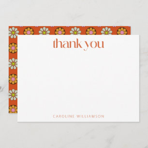 Groovy Retro 60s Flowers Orange Custom Name Shower Thank You Card