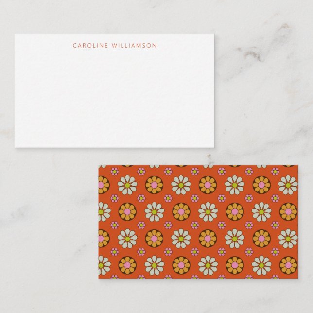 Groovy Retro 60s Flowers Orange Pink Custom Card (Front/Back)