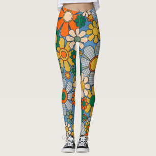 Groovy Retro 60s Hippie Flowers Cheerful Vintage Leggings