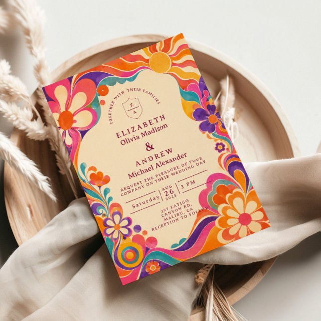 Groovy Retro 60s Wedding Invitation (Creator Uploaded)