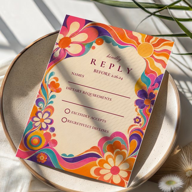Groovy Retro 60s Wedding RSVP Card (Creator Uploaded)