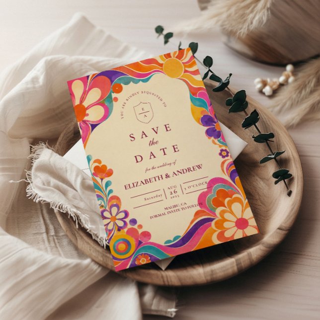 Groovy Retro 60s Wedding Save The Date (Creator Uploaded)