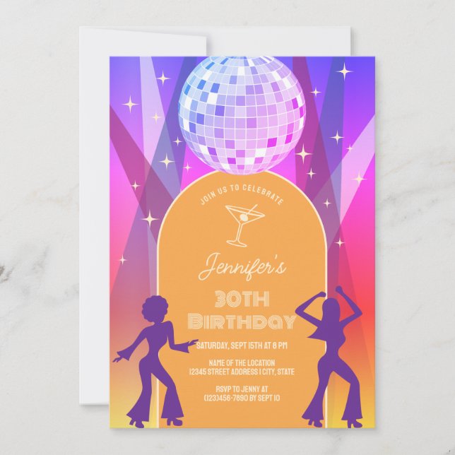 Groovy Retro 70s 80s Disco 30th Birthday Party Invitation (Front)