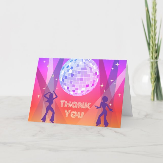 Groovy Retro 70s 80s Disco Dancing Party Thank You Card (Front)