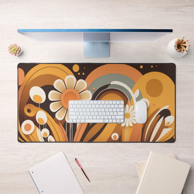Groovy Retro 70s Abstract Floral  Desk Mat (Office 1)