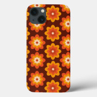 Groovy Retro 70s Boho Hippie Orange Flower pattern
