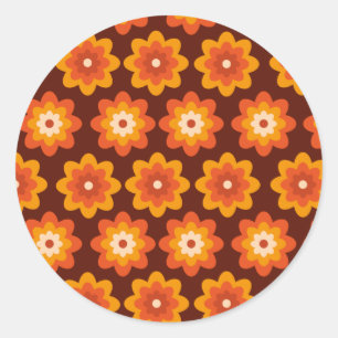 Groovy retro 70s boho hippie orange flower pattern classic round sticker