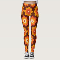 Groovy retro 70s boho hippie orange flower pattern