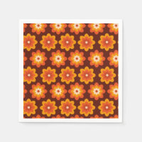 Groovy retro 70s boho hippie orange flower pattern