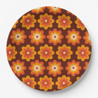 Groovy retro 70s boho hippie orange flower pattern