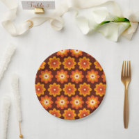Groovy retro 70s boho hippie orange flower pattern