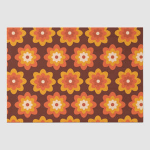 Groovy retro 70s boho hippie orange flower pattern tissue paper