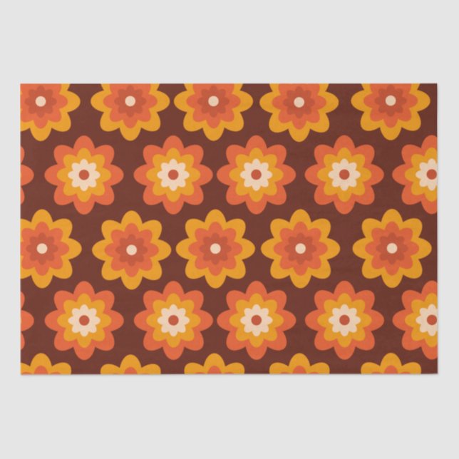 Groovy retro 70s boho hippie orange flower pattern tissue paper (Front)