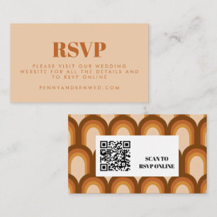 Groovy Retro 70s Brown Wedding Website QR Code Enclosure Card