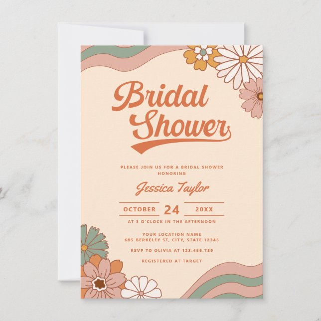 Groovy Retro 70s Daisy Floral Bridal Shower Invitation (Front)