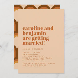 Groovy Retro 70s Design Beige Terracotta Wedding Invitation