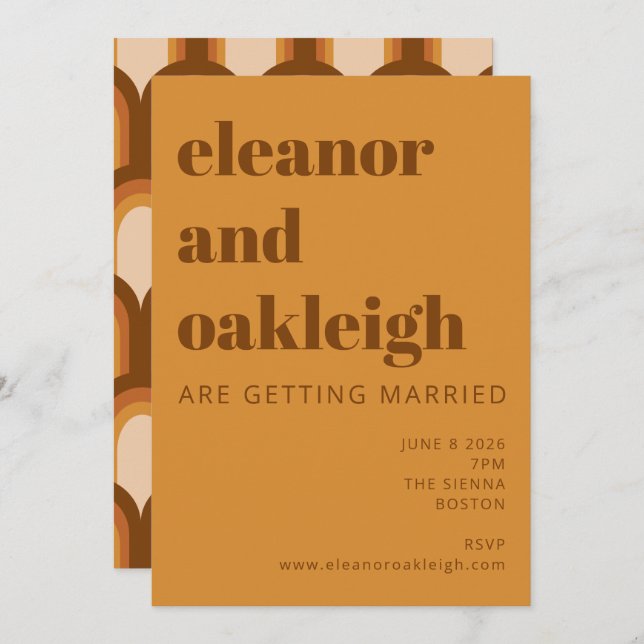 Groovy Retro 70s Design Bold Brown Yellow Wedding Invitation (Front/Back)