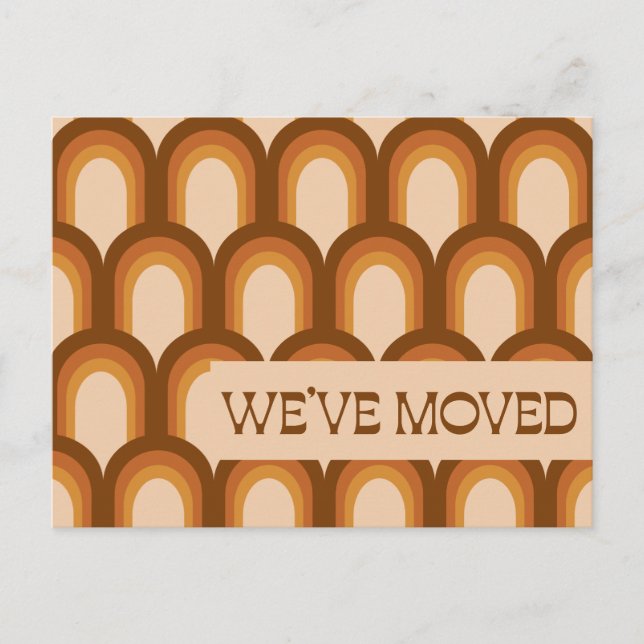 Groovy Retro 70s Design Brown New Address We Moved Postcard (Front)