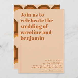Groovy Retro 70s Design Brown Terracotta Wedding Invitation