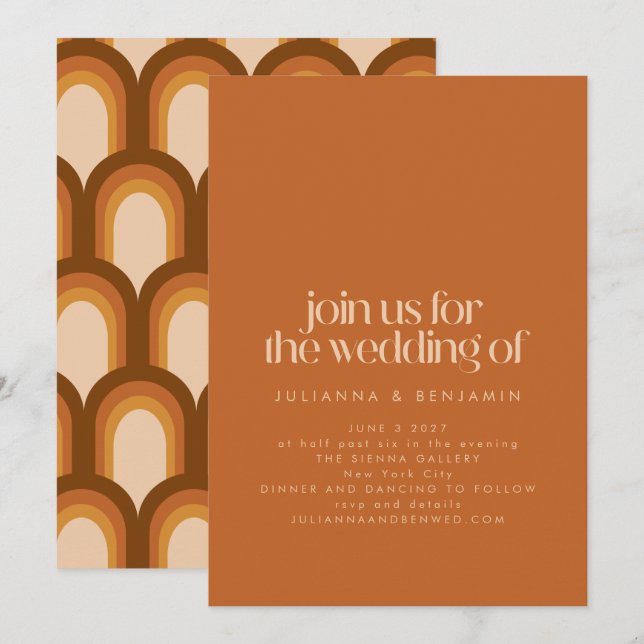 Groovy Retro 70s Design Brown Terracotta Wedding Invitation (Front/Back)