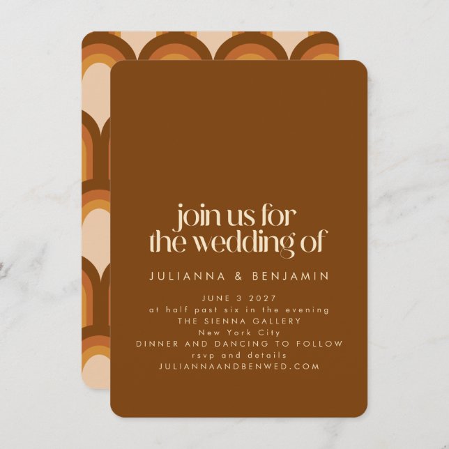 Groovy Retro 70s Design Brown Unique Fun Wedding Invitation (Front/Back)
