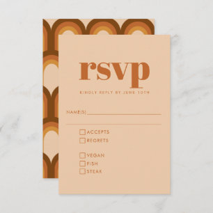 Groovy Retro 70s Design in Brown Wedding Meal RSVP Card