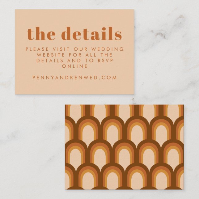 Groovy Retro 70s Design in Brown Wedding Website  Enclosure Card (Front/Back)