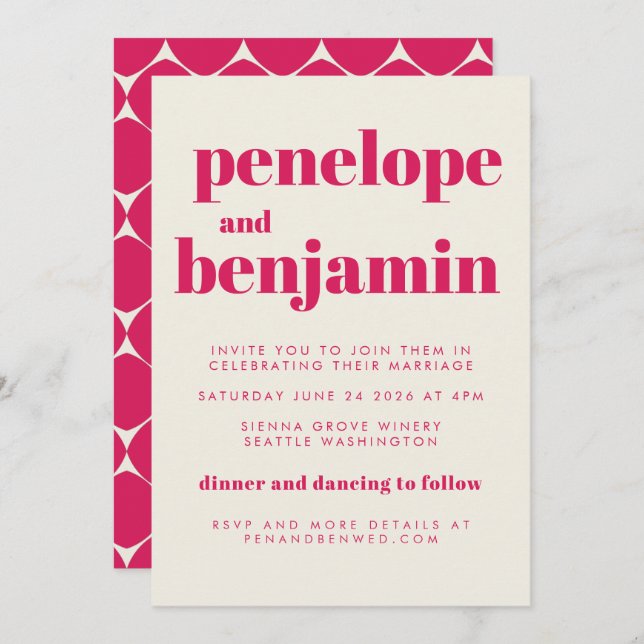 Groovy Retro 70s Design in Red All-in-One Wedding Invitation (Front/Back)