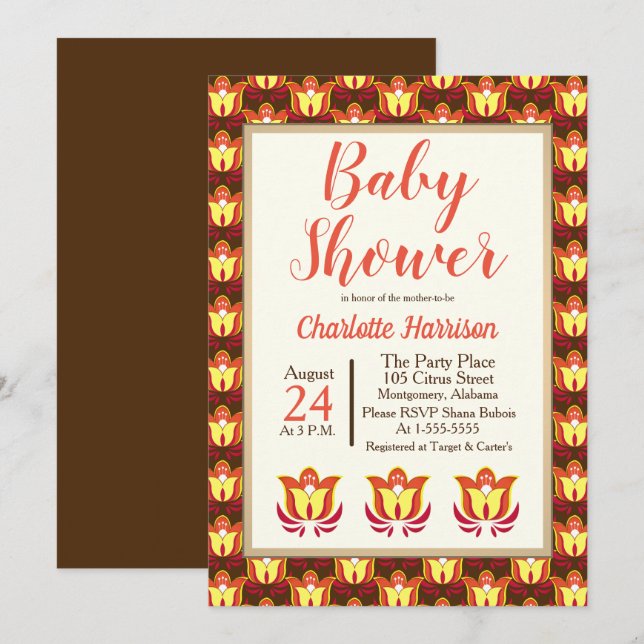 Groovy Retro 70s Floral Baby Shower Invitation (Front/Back)