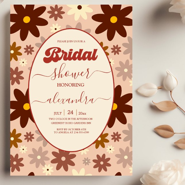 Groovy Retro 70s Floral Bridal Shower Invitation (Creator Uploaded)