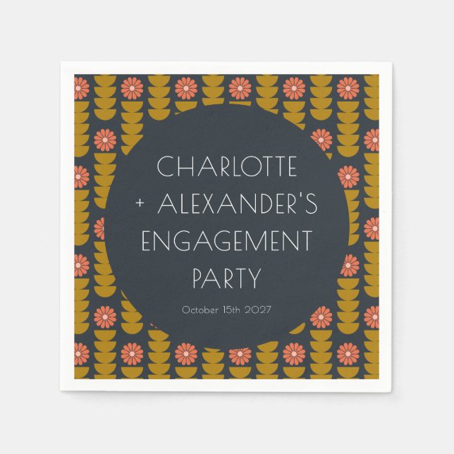 Groovy Retro 70s Floral Trendy Engagement Party  Napkin (Front)