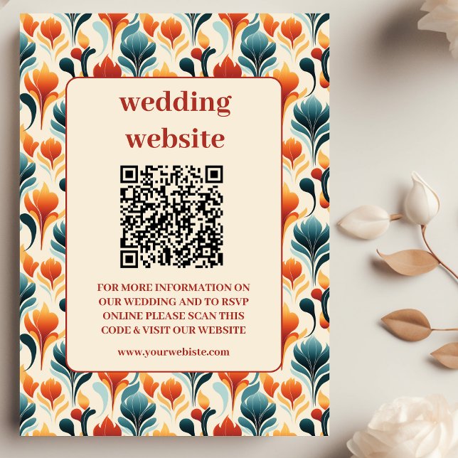 Groovy Retro 70s Floral Wedding Qr code Enclosure (Creator Uploaded)