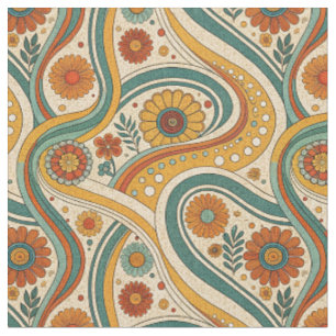 Groovy Retro 70s Flowers & Swirls Floral Pattern Fabric