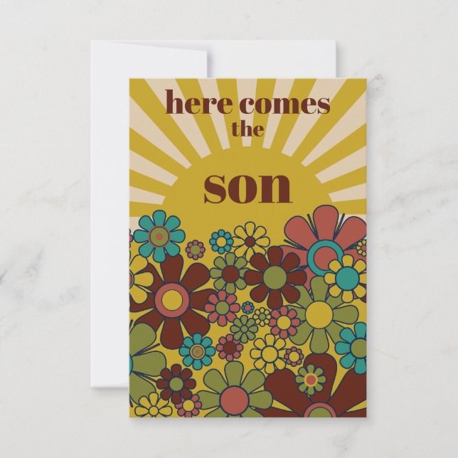 Groovy Retro 70s Here Comes the Son Baby Shower Invitation (Front)