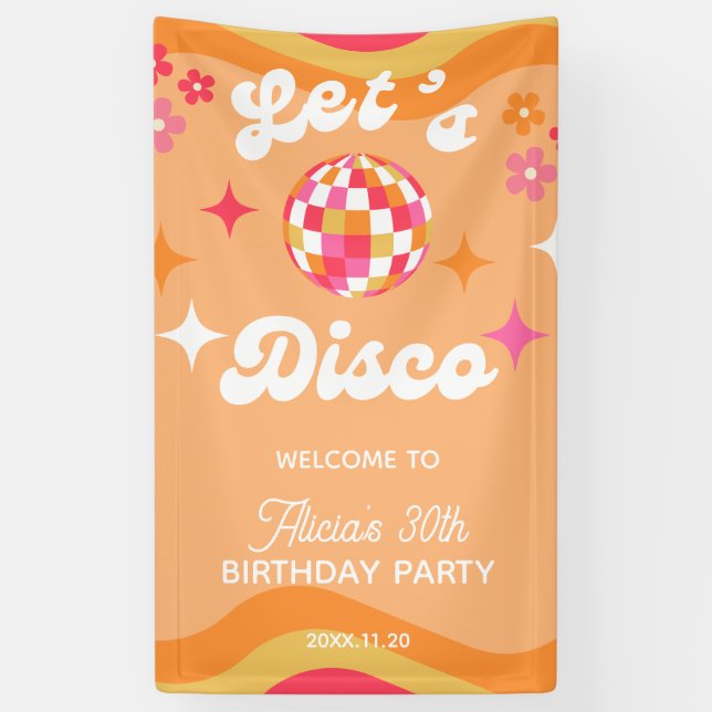 Groovy Retro 70s Let's Disco Any Age Birthday Banner (Vertical)